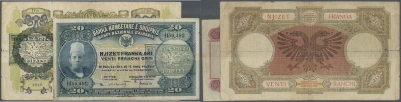 Albania / Albanien. Set of 2 banknotes containing 20 Franka Ari ND(1945) P. 12b ...