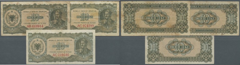 Albania / Albanien. Set of 3 notes 10 Leke 1947 P. 19, with prefix 2x AC and 1x ...