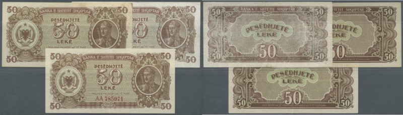 Albania / Albanien. Set of 3 banknotes 50 Leke 1947 P. 20, 2x with prefix AD, 1x...