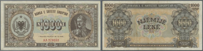 Albania / Albanien. 1000 Leke 1947 P. 23, some light folds and creases in paper ...