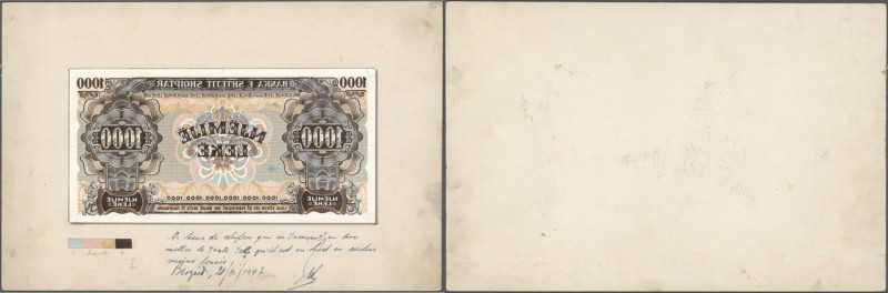 Albania / Albanien. Very rare proof print from the printing works of the 1000 Le...