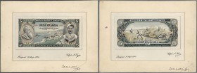 Albania / Albanien. Very rare hand executed design studies from the printing works for a 5 Franga 1945 banknote which was never issued, front and back...