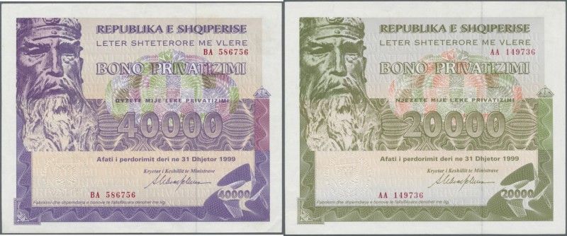 Albania / Albanien. Albania: Set of 2 notes 20.000 and 40.000 Leke 1999 P. NL, t...