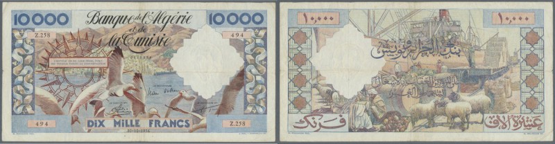 Algeria / Algerien. 10.000 Francs 1956, P.110, slightly stained paper with sever...