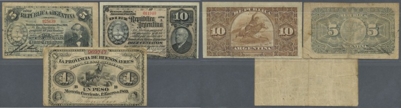 Argentina / Argentinien. Set with 3 Banknotes containing 5 and 10 Centavos 1890,...