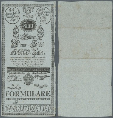 Austria / Österreich. 5 Gulden 1784 P. A15b FORMULAR, 3 horizontal folds, border...