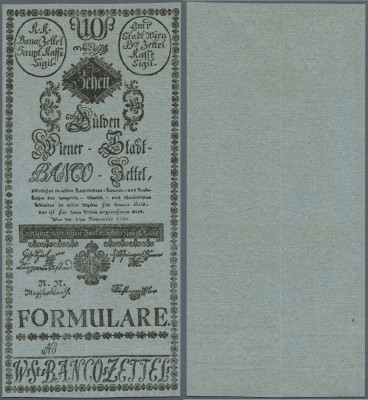 Austria / Österreich. 10 Gulden 1784 P. A16b FORMULAR, one vertical fold, no oth...