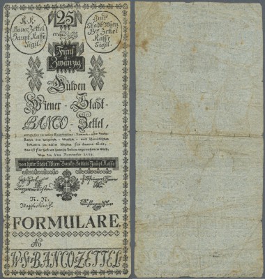 Austria / Österreich. 25 Gulden 1784 P. A17b FORMULAR, used with several folds w...