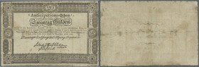 Austria / Österreich. 20 Gulden 1813 P. A53a, highly rare as issued note, used with folds and light staining in paper, probably small parts repaired a...