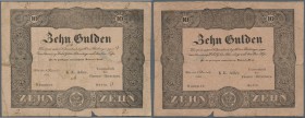 Austria / Österreich. 10 Gulden 1834 P. A69b FORMULAR, used with folds and staining, small missing part at lower border, one tear at left and at cente...