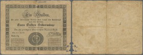 Austria / Österreich. 1 Gulden Silbermünze 1848, P.A79, highly rare note in well worn condition with many folds, several tears and small missing parts...