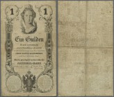 Austria / Österreich. 1 Gulden 1848 P. A81, used with vertical and horizontal folds, light stain in paper, small center hole, 3mm tear at lower border...