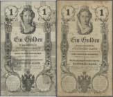 Austria / Österreich. pair of the 1 Gulden Silbermünze 1848, P.A81, highly rare and seldom offered notes in well worn condition with several folds and...
