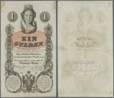 Austria / Österreich. 1 Gulden 1858 P. A84, a vertical and horizontal fold, handling in paper, traces of former attachment at upper left and right cor...
