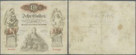 Austria / Österreich. 10 Gulden 1858 P. A85, vertical and horizontal fold, a few small holes caused by pins and the 2 folds in paper, not repaired, a ...