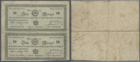 Austria / Österreich. 2 uncut pcs 10 Kreuzer 1849 P. A92B, folded with light stain in paper, condition: F.