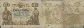 Austria / Österreich. 50 Gulden Staatsnote 1866 contemporary forgery like P.A152 in well worn condition with stained paper, many tears and holes and t...