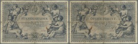 Austria / Österreich. Very rare note of 50 Gulden 1884 P. A155 in used condition with one strong horizontal and 3 strong vertical folds, tiny center h...