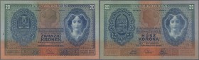 Austria / Österreich. 20 Kronen 1907, P.10, highly rare note in very nice and attractive condition with vertical fold at center, some other minor crea...