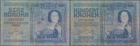 Austria / Österreich. 100 Kronen 1910 P. 11, very rare banknote, vertical and horizontal fold, used border at lower and upper border center where the ...