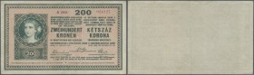 Austria / Österreich. 200 Kronen 1918, P.24, nice and attractive note with a few folds and slightly stained paper. Condition: VF