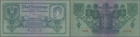 Austria / Österreich. 5 Schilling 1925 P. 88, vertically and horizontally folded, a few other folds, 2 tiny holes and a bit more border wear at upper ...