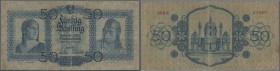 Austria / Österreich. 50 Schilling 1929 P. 96, stronger used, strong center fold, softness in paper, center hole, several folds but no large damages, ...