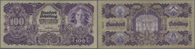 Austria / Österreich. 100 Schilling 1927 P. 97, vertical and horizontal fold, 2 pinholes, still crispness in paper, bright colors, condition: VF-.