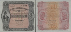 Sweden / Schweden. Helsinglands Enskilada Bank 50 Kronor 1879 with perforation ”SPECIMEN B.W. & Co. LONDON”, P.S266s1 in perfect condition, PMG graded...