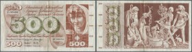 Switzerland / Schweiz. 500 Franken 1969, P.51g with several handling traces like folds and stained paper, some small tears along the borders and tiny ...