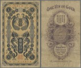 Taiwan. 1 Gold Yen 1904 P. 1911, 3 strong horizontal and one vertical fold, no holes or tears, still strongness in paper and original colors, conditio...