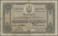 Thailand. 1 Tical ND(1918-25) Government of Siam P. 14, stonger center and horizontal fold, small center hole, not washed or pressed, original colors....