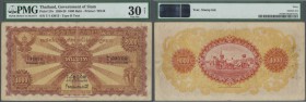 Thailand. 100 Baht 1930 P. 21b, rare hight denomination note of the Government of Siam, PMG graded 30 VF NET.