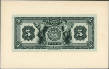 Trinidad & Tobago. 5 Dollars 1921 ”The Canadian Bank of Commerce” PROOF PRINT, front and back seperatly printed on banknote paper and mounted on cardb...