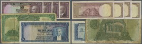 Turkey / Türkei. Set of 6 banknotes containing 4x 50 Kurush L.1930 P. 133 (all F to VF), 5 Lira L.1930 P. 127 (F+) and 1 Livre ND(1927) P. 119 (VG+, l...