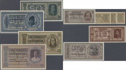 Ukraina / Ukraine. Very interesting set with 10 Banknotes of the 1942 issued notes of the Zentralnotenbank Ukraine containing 3 x 1 Karbowanez P.49 in...