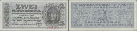 Ukraina / Ukraine. 2 Karbowanez 1942 P. 50, Ro 592, rare issue but washed and pressed, center fold, no holes or tears, still strong paper, condition: ...