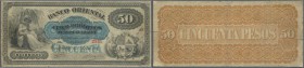 Uruguay. Banco Oriental 5 Doblones De Oro Sellado 1867 P. S387, stronger used with folds and creases, stained paper, softness in paper, border tears (...