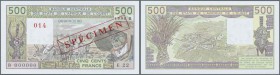 West African States / West-Afrikanische Staaten. 500 Francs 1990 SPECIMEN with letter ”B” for Benin, P.206Bs in UNC condition