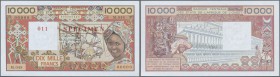 West African States / West-Afrikanische Staaten. 10.000 Francs ND(1977-92) SPECIMEN with letter ”C” for Burkina Faso, P.309Cs in UNC condition
