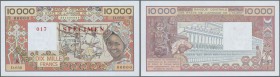 West African States / West-Afrikanische Staaten. 10.000 Francs ND(1977-92) SPECIMEN with letter ”K” for Senegal, P.709Ks in UNC condition
