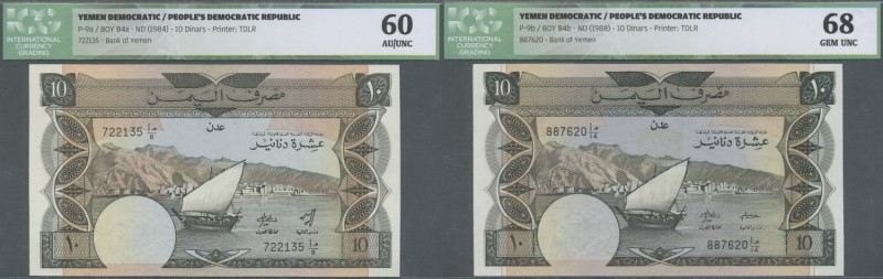 Yemen / Jemen. Yemen D.R.: set of 2 notes 10 Dinars ND(1984) & ND(1988) P. 9a, b...