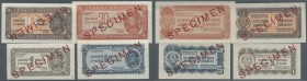 Yugoslavia / Jugoslavien. Set of 4 specimen banknotes including 1, 5, 10 and 20 Dinara 1944 Specimen P. 48s-51s, all with red specimen overprint, the ...
