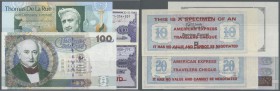Testbanknoten. Great Britain: set of 2 Test Notes from Thomas De La Rue together with 2 travellers cheques Specimens from American Express. The 2 test...