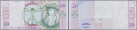 Testbanknoten. Test note produced by security paper manufacturere SECURITY PAPERS UK with portrait of ”Da Vinci” at right, note is offset printed on s...
