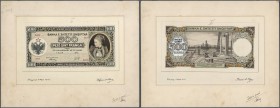 Albania / Albanien. Very rare large size hand executed design studies from the printing works for a 500 Franga 1945 banknote which was never issued, f...