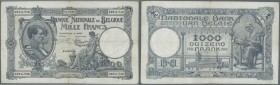 Belgium / Belgien. 1000 Francs 1926 P. 96, used with folds and faded writing in watermark area, no holes or tears, condition: F.