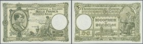 Belgium / Belgien. 1000 Francs - 200 Belgas 1929 P. 104, used with folds but no holes or tears, pressed, condition: F to F+.