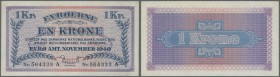 Faeroe Islands / Färöer. 1 Kroner 1940 P. 9, very soft vertical bend at center, otherwise perfect. Condition: XF+