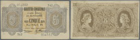 Italy / Italien. 5 Lire 1874 P. 4, creases in paper, no strong folds, strong paper, no holes or tears, condition: F+.